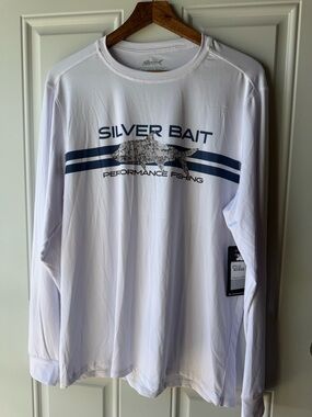 Silver Bait White Long Sleeve Top with Fishbone Logo